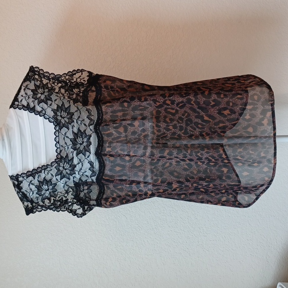 Vintage Handmade Leopard & Black Lace Sexy Sheer Womens Negligee Lingerie